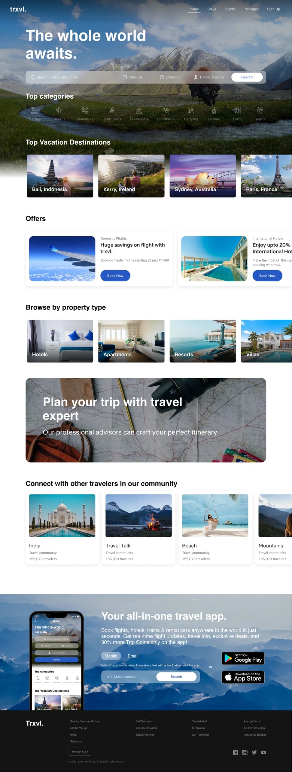 Travel website (landing page) - Preview 1