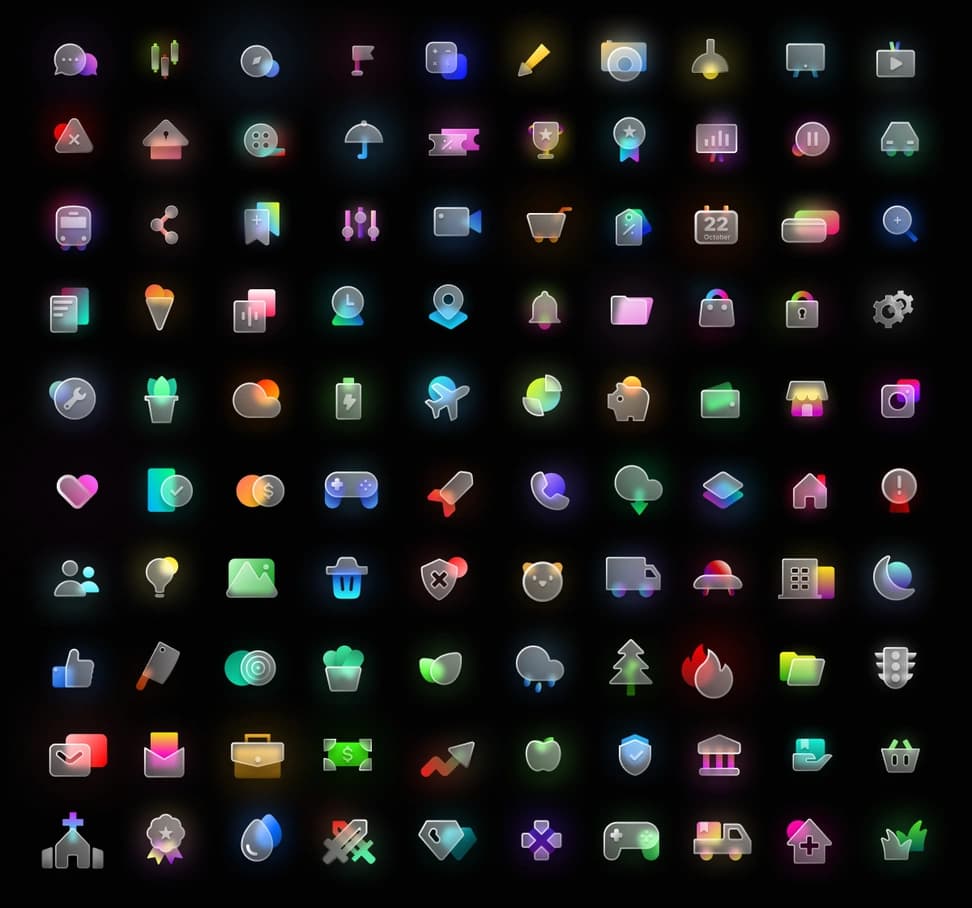 100 Glass Icons Set – 3D-Like SVG - Preview 1