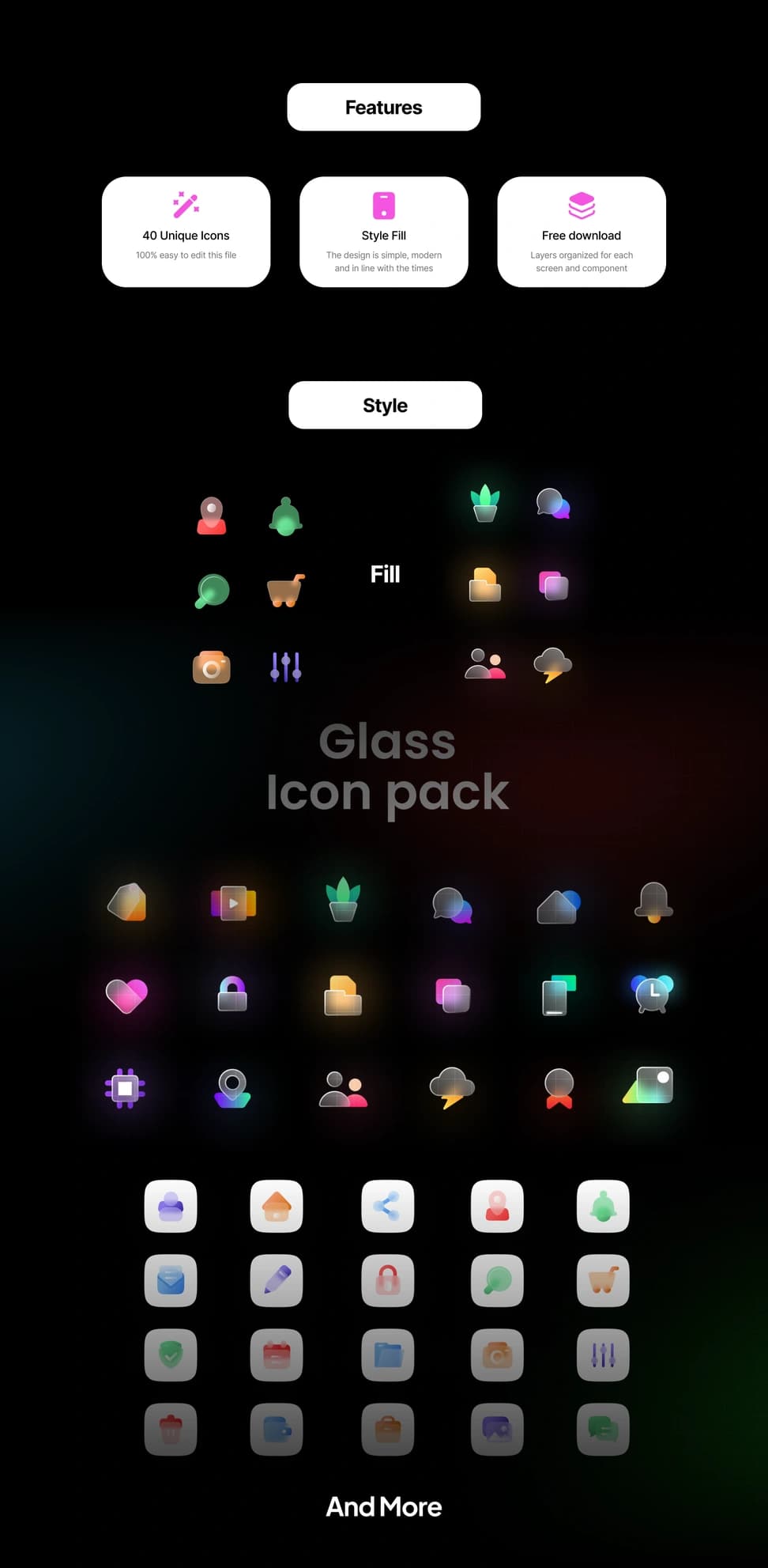 40 Glass Unique Style Icons — Filled - Preview 3