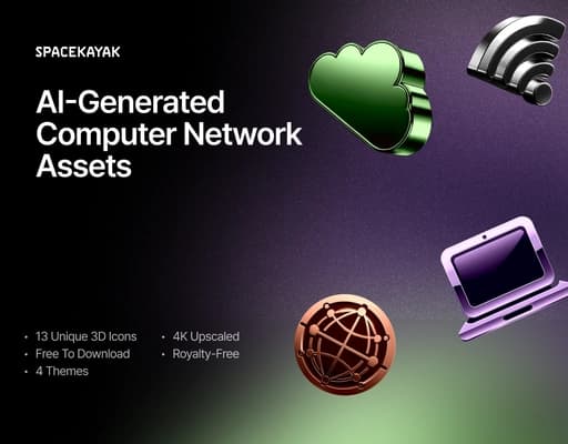 AI-Generated Computer Network Assets — 13 3D Icons