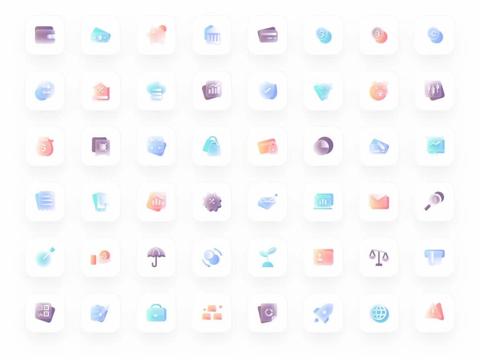 8 Glass Morph Finance Icons — Dark & Bright Mode - Preview 2